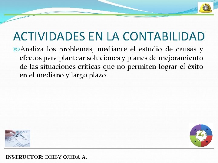 ACTIVIDADES EN LA CONTABILIDAD Analiza los problemas, mediante el estudio de causas y efectos