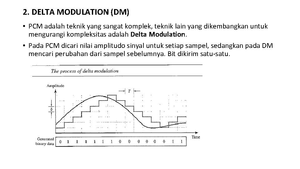 2. DELTA MODULATION (DM) • PCM adalah teknik yang sangat komplek, teknik lain yang