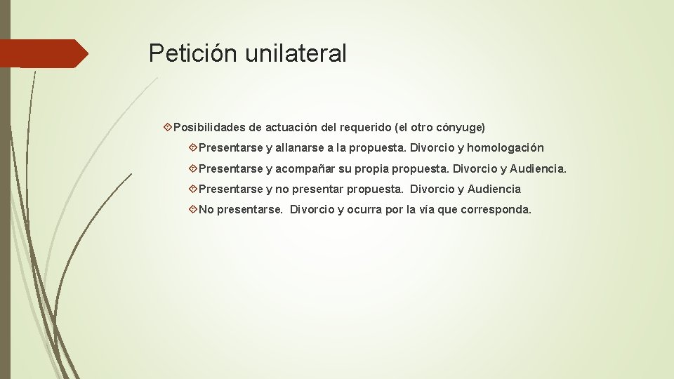 Petición unilateral Posibilidades de actuación del requerido (el otro cónyuge) Presentarse y allanarse a