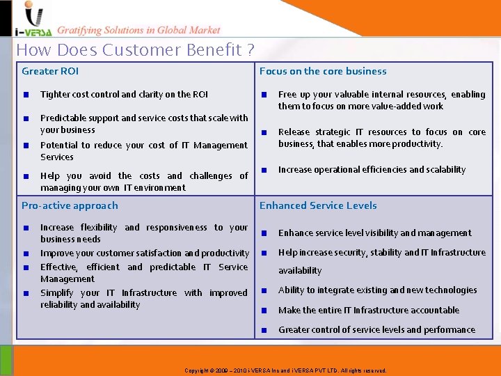 How Does Customer Benefit ? Greater ROI Focus on the core business Tighter cost