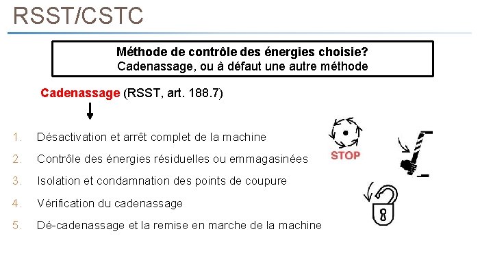 RSST/CSTC Méthode de contrôle des énergies choisie? Cadenassage, ou à défaut une autre méthode