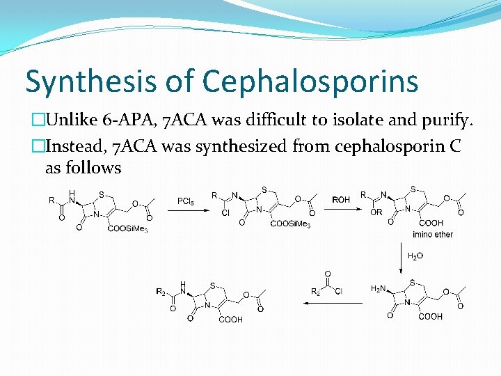 Synthesis of Cephalosporins �Unlike 6 -APA, 7 ACA was difficult to isolate and purify.