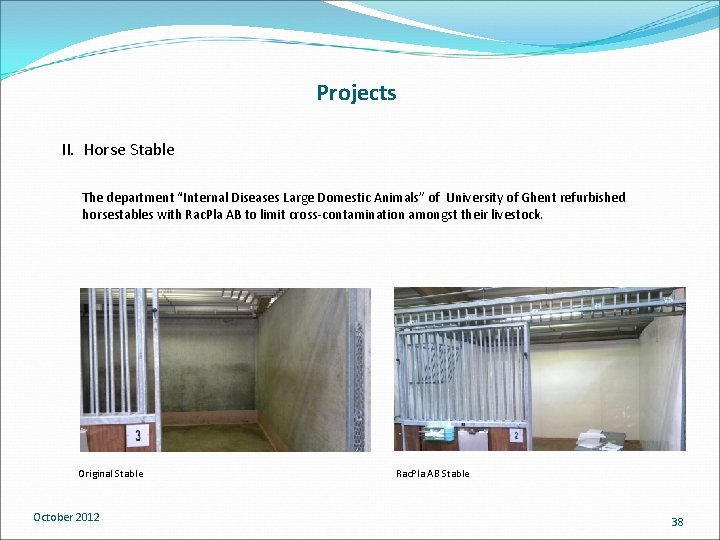 Projects II. Horse Stable The department “Internal Diseases Large Domestic Animals” of University of