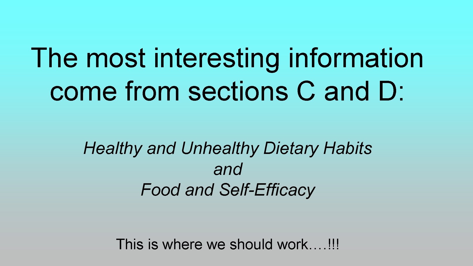 The most interesting information come from sections C and D: Healthy and Unhealthy Dietary The most interesting information come from sections C and D: Healthy and Unhealthy Dietary
