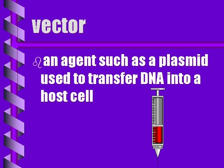 vector ban agent such as a plasmid used to transfer DNA into a host