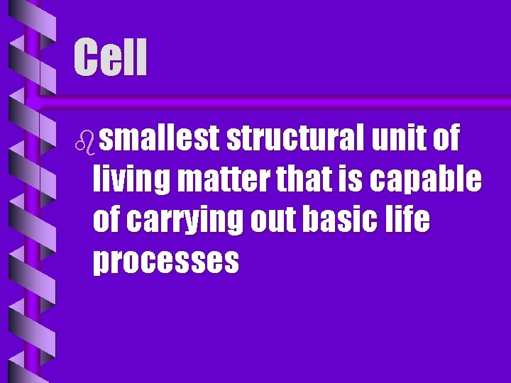 Cell bsmallest structural unit of living matter that is capable of carrying out basic