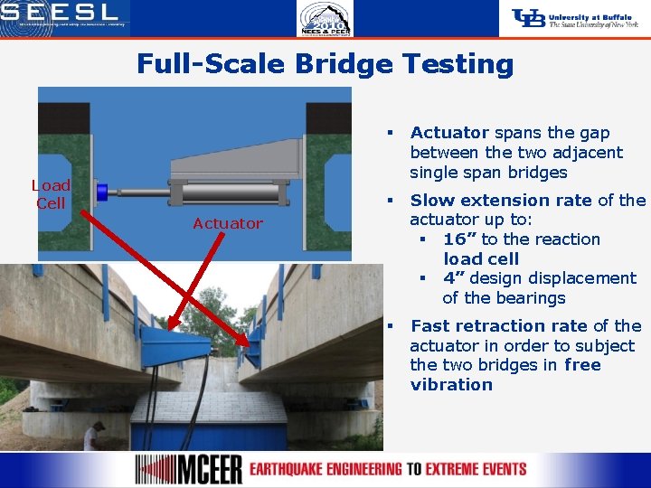 Full-Scale Bridge Testing Load Cell § Actuator spans the gap between the two adjacent