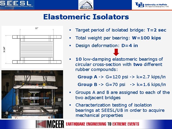 Elastomeric Isolators § Target period of isolated bridge: T=2 sec § Total weight per