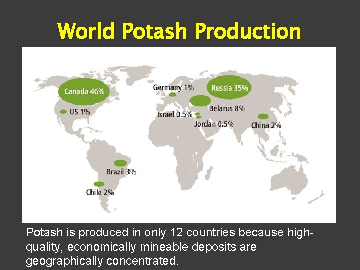 World Potash Production Potash is produced in only 12 countries because highquality, economically mineable