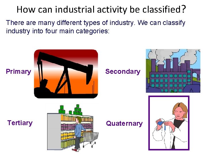 How can industrial activity be classified? There are many different types of industry. We