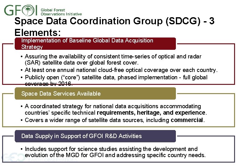 Space Data Coordination Group (SDCG) - 3 Elements: Implementation of Baseline Global Data Acquisition