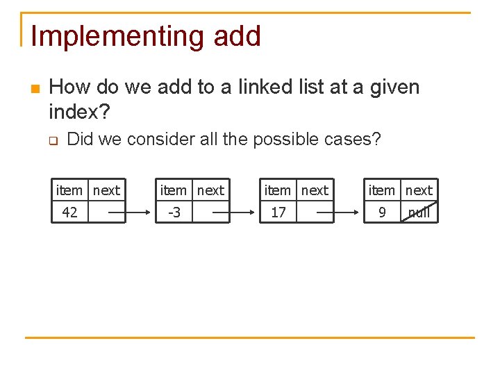 Implementing add n How do we add to a linked list at a given