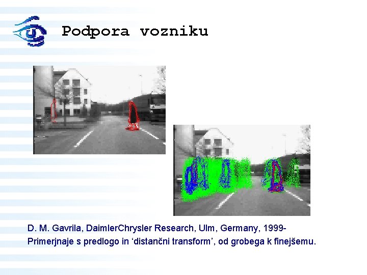 Podpora vozniku D. M. Gavrila, Daimler. Chrysler Research, Ulm, Germany, 1999 Primerjnaje s predlogo