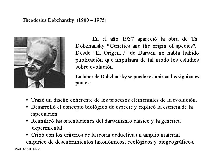  Theodosius Dobzhansky (1900 – 1975) En el año 1937 apareció la obra de