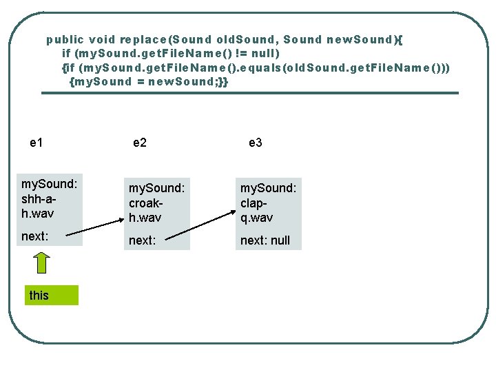 public void replace(Sound old. Sound, Sound new. Sound){ if (my. Sound. get. File. Name()