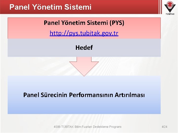 Panel Yönetim Sistemi TÜBİTAK Panel Yönetim Sistemi (PYS) http: //pys. tubitak. gov. tr Hedef