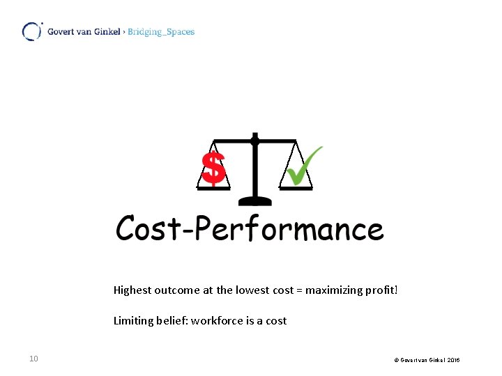 Highest outcome at the lowest cost = maximizing profit! Limiting belief: workforce is a