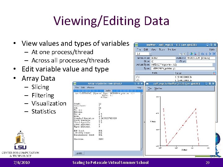 Viewing/Editing Data • View values and types of variables – At one process/thread –