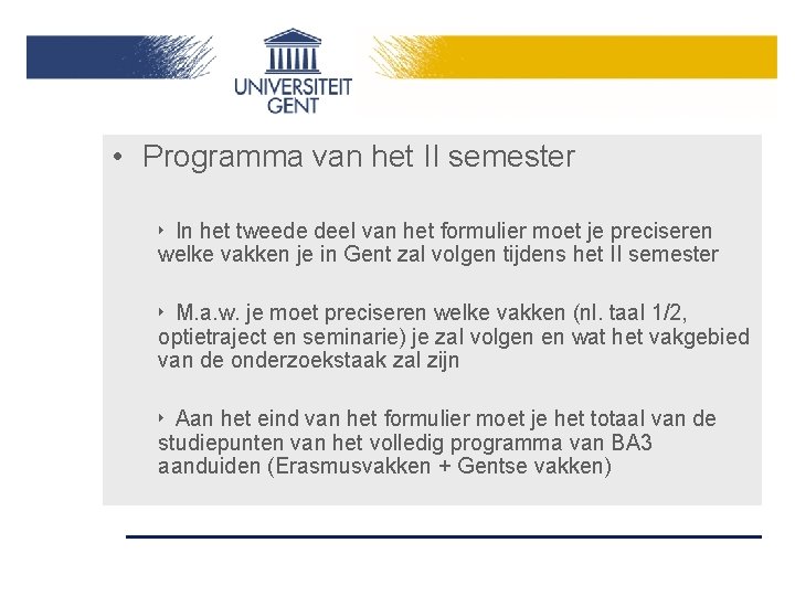  • Programma van het II semester ‣ In het tweede deel van het