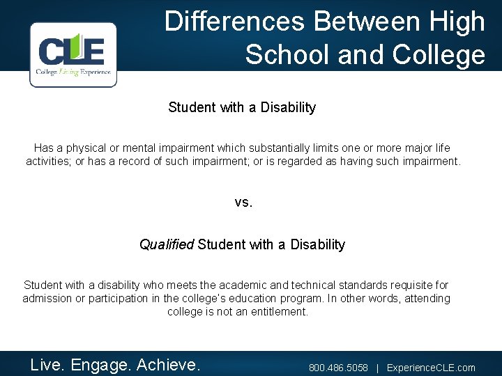 Differences Between High School and College Student with a Disability Has a physical or