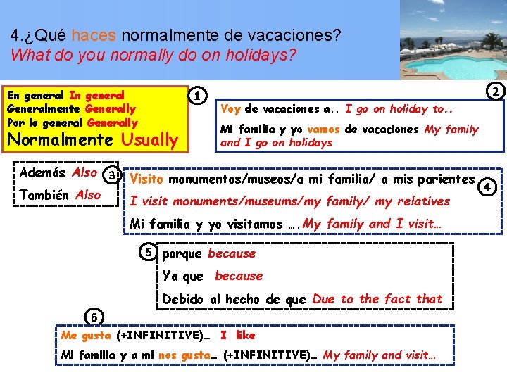 4. ¿Qué haces normalmente de vacaciones? What do you normally do on holidays? En