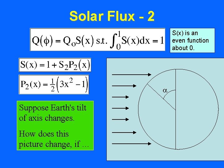 Solar Flux - 2 S(x) is an even function about 0. Suppose Earth's tilt