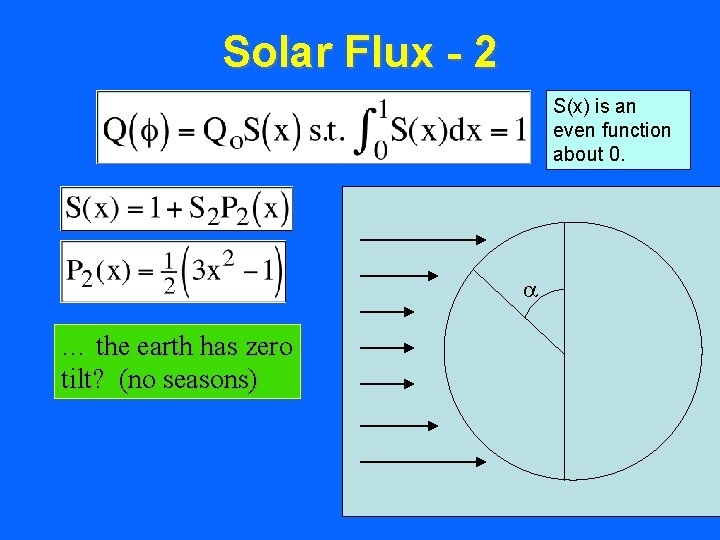 Solar Flux - 2 S(x) is an even function about 0. … the earth