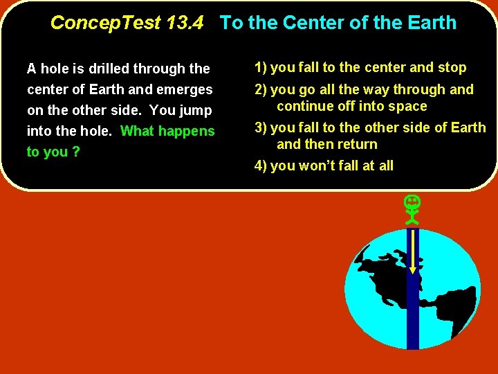 Concep. Test 13. 4 To the Center of the Earth A hole is drilled
