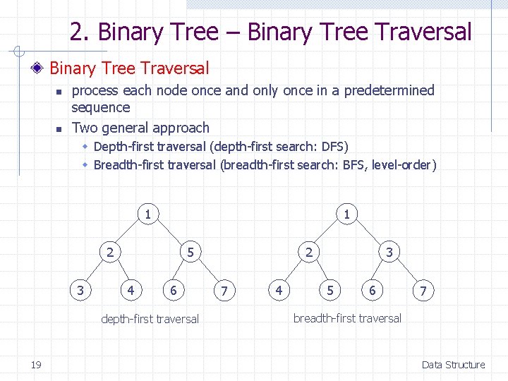 2. Binary Tree – Binary Tree Traversal n n process each node once and