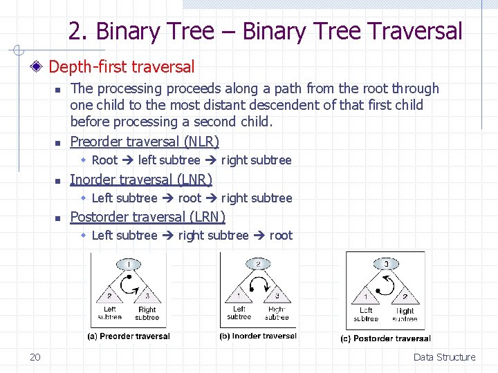 2. Binary Tree – Binary Tree Traversal Depth-first traversal n n The processing proceeds