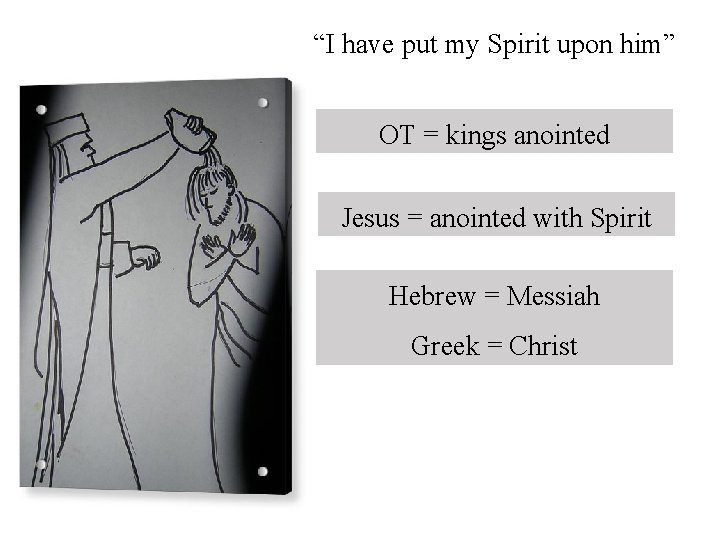 “I have put my Spirit upon him” OT = kings anointed Jesus = anointed