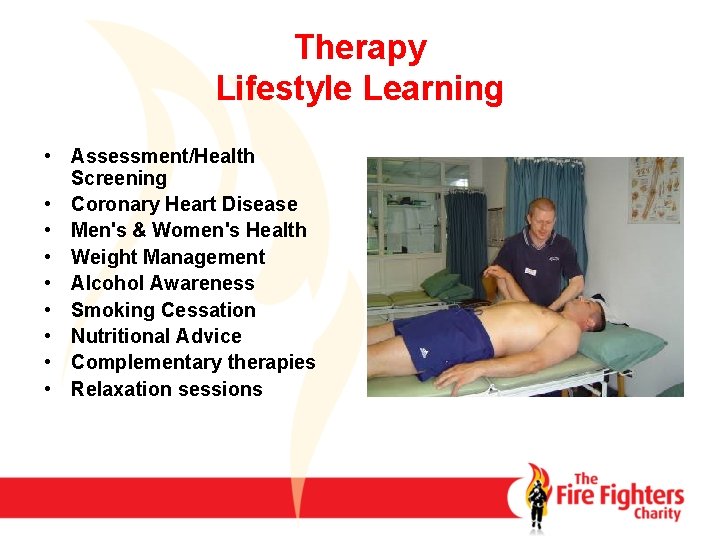Therapy Lifestyle Learning • Assessment/Health Screening • Coronary Heart Disease • Men's & Women's