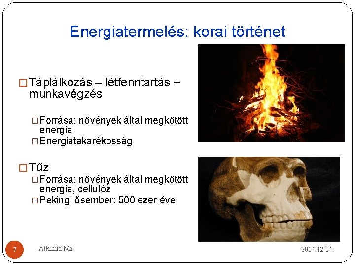 Energiatermelés: korai történet � Táplálkozás – létfenntartás + munkavégzés �Forrása: növények által megkötött energia Energiatermelés: korai történet � Táplálkozás – létfenntartás + munkavégzés �Forrása: növények által megkötött energia