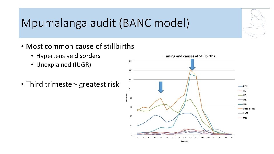 Mpumalanga audit (BANC model) • Most common cause of stillbirths • Hypertensive disorders •
