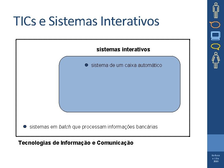 TICs e Sistemas Interativos sistemas interativos sistema de um caixa automático sistemas em batch