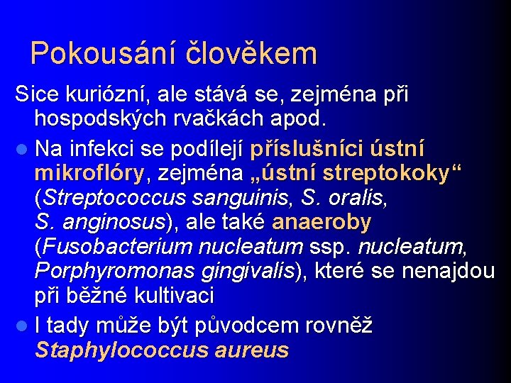 Pokousání člověkem Sice kuriózní, ale stává se, zejména při hospodských rvačkách apod. l Na