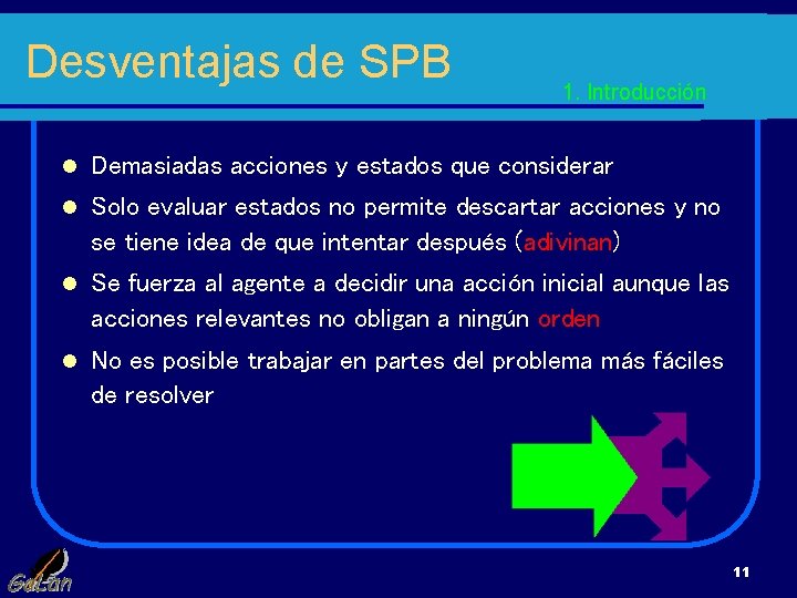 Desventajas de SPB 1. Introducción l Demasiadas acciones y estados que considerar l Solo