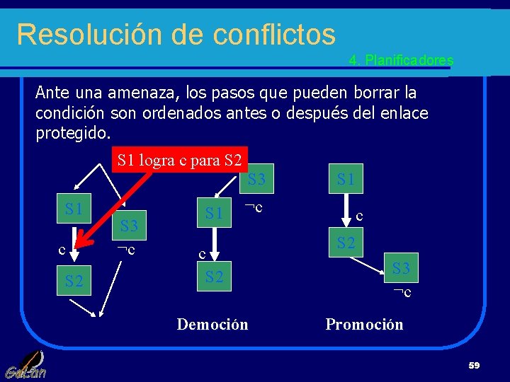 Resolución de conflictos 4. Planificadores Ante una amenaza, los pasos que pueden borrar la