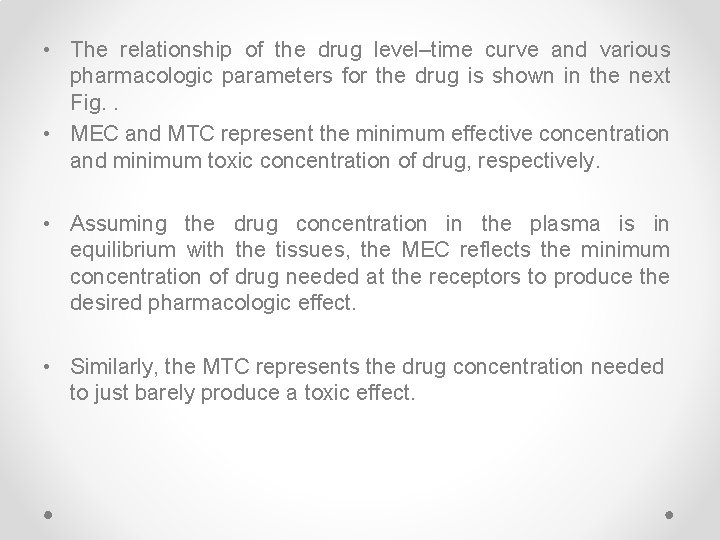  • The relationship of the drug level–time curve and various pharmacologic parameters for