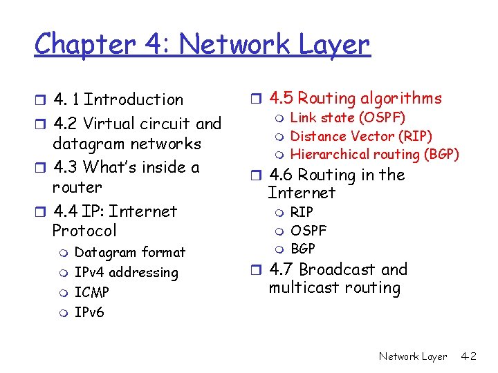 Chapter 4: Network Layer r 4. 1 Introduction r 4. 2 Virtual circuit and