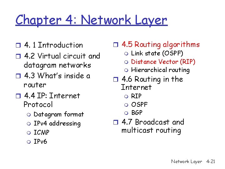 Chapter 4: Network Layer r 4. 1 Introduction r 4. 2 Virtual circuit and