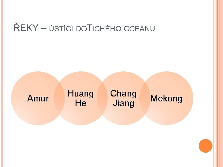 ŘEKY – ÚSTÍCÍ DOT ICHÉHO OCEÁNU Amur Huang He Chang Jiang Mekong 