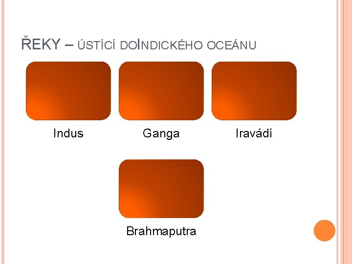 ŘEKY – ÚSTÍCÍ DOI NDICKÉHO OCEÁNU Indus Ganga Brahmaputra Iravádí 