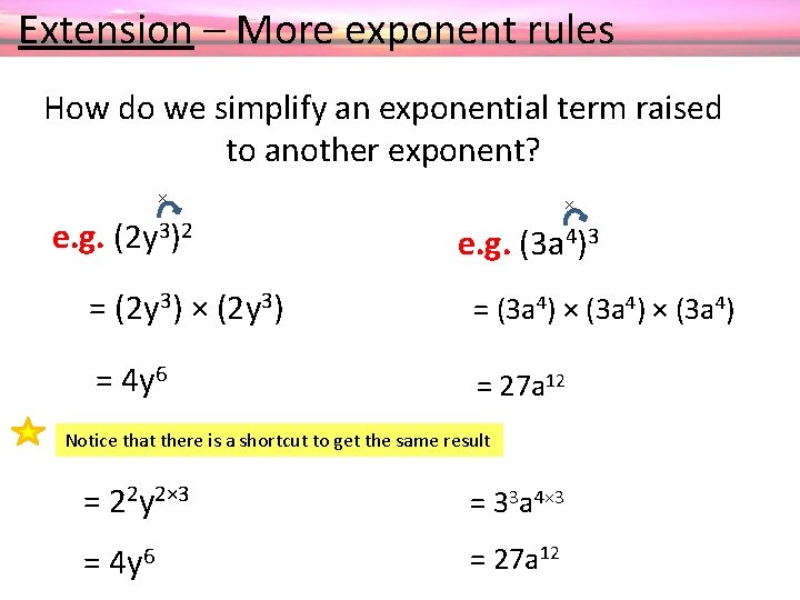  Extension – More exponent rules How do we simplify an exponential term raised