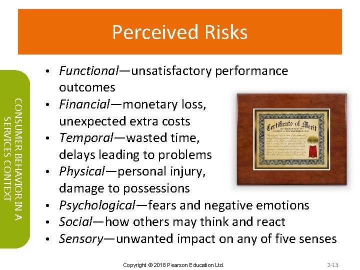 Perceived Risks • CONSUMER BEHAVIOR IN A SERVICES CONTEXT • • • Functional―unsatisfactory performance