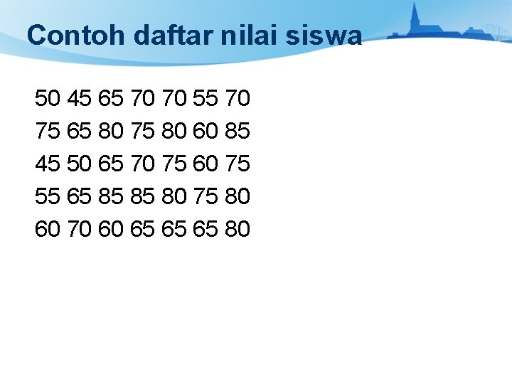 Contoh daftar nilai siswa 50 45 65 70 70 55 70 75 65 80