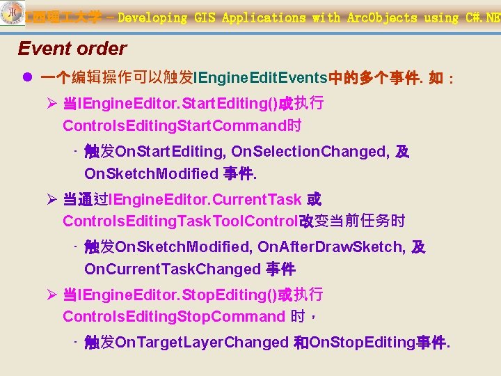 江西理 大学 – Developing GIS Applications with Arc. Objects using C#. NET Event order