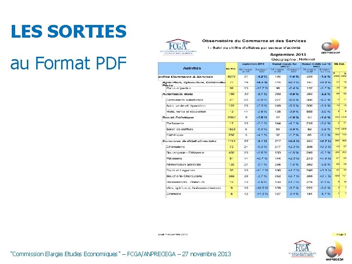 LES SORTIES au Format PDF "Commission Elargie Etudes Economiques" – FCGA/ANPRECEGA – 27 novembre