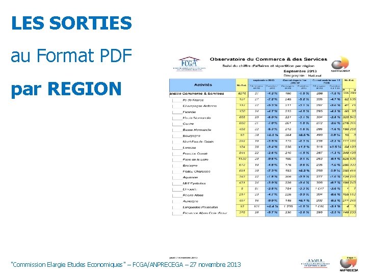 LES SORTIES au Format PDF par REGION "Commission Elargie Etudes Economiques" – FCGA/ANPRECEGA –