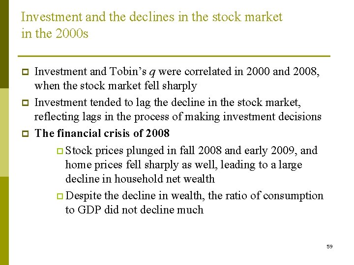 Investment and the declines in the stock market in the 2000 s p p